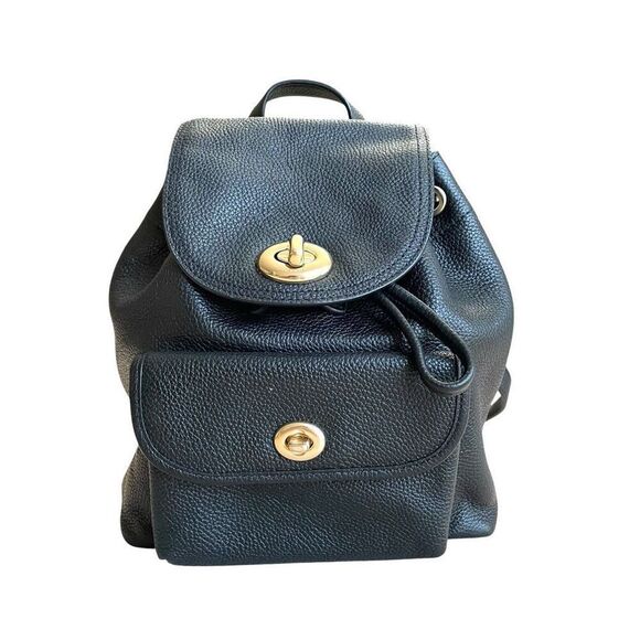 Coach black Mini Turnlock Rucksack leather backpack Designer logo - Picture 1 of 16